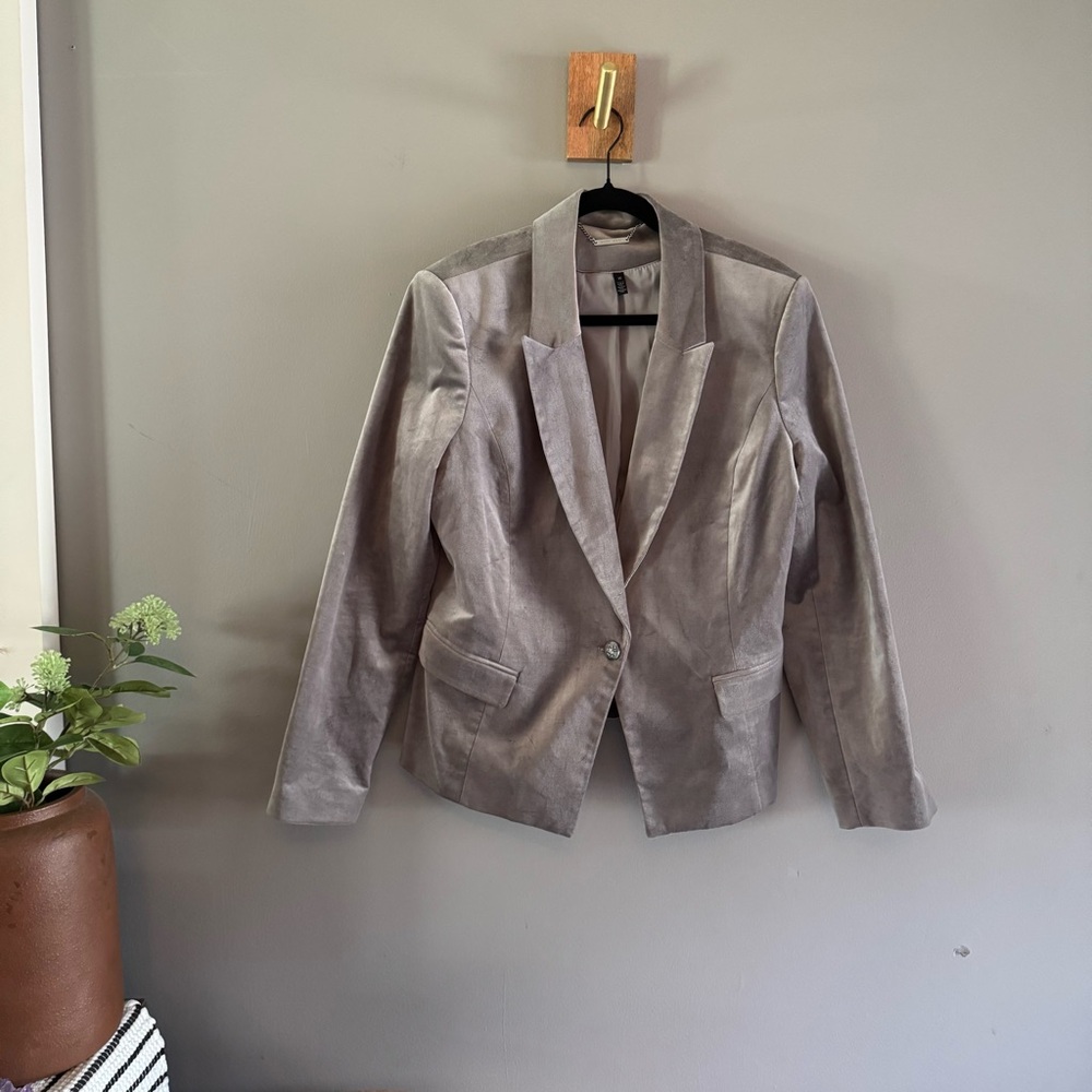 WHBM White House Black Market Grey Velvet Fitted Jacket Blazer